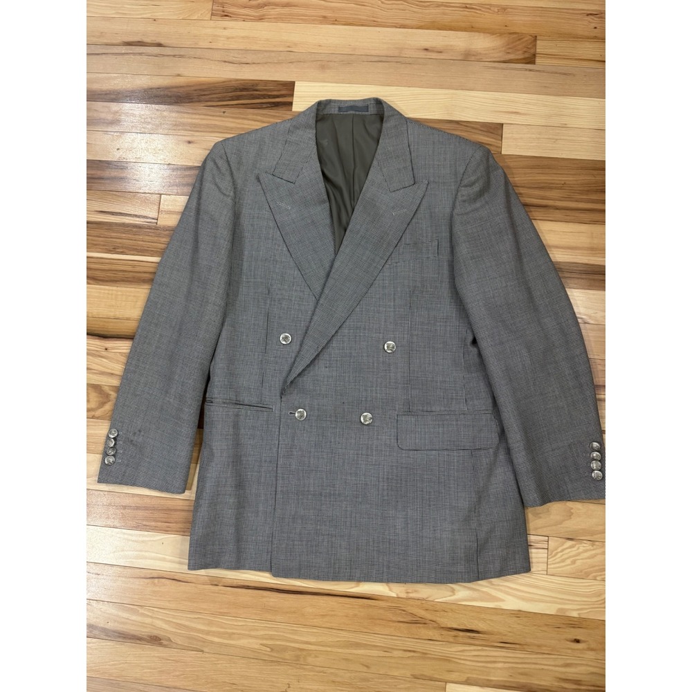 Burberrys Vintage Grey Houndstooth Silk Kid Mohair Double Breasted Blazer
